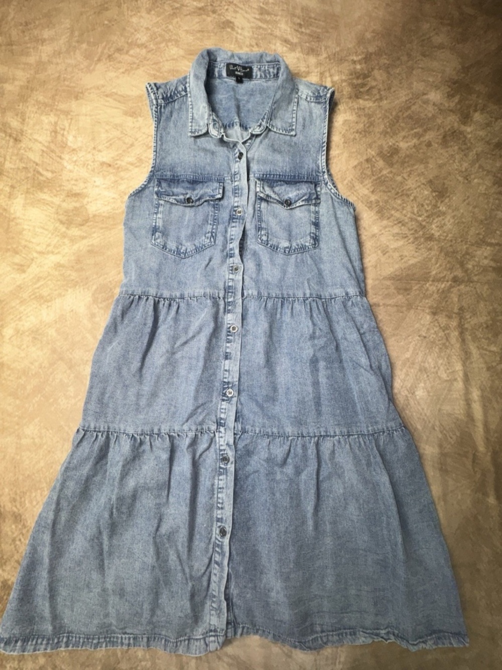 Velvet Heart Tiered Demin Jean Sleeveless Dress, size S